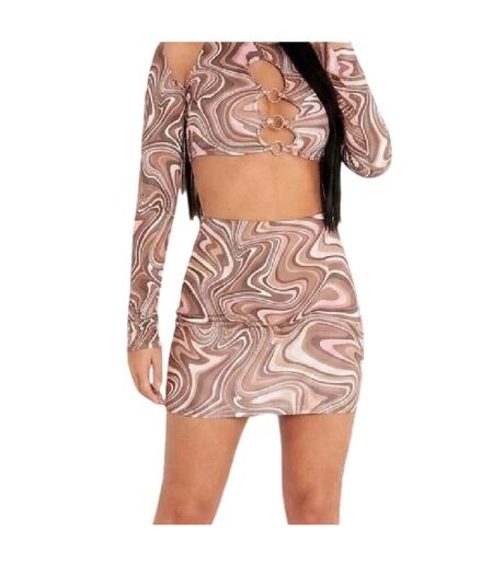 Mini Jupe Motif/style Marbre Abstrait Femme Marron Missy Empire