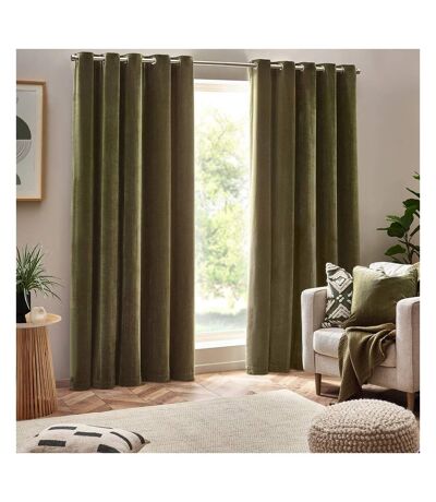 Chenille velvet eyelet curtains 117cm x 137cm olive Yard