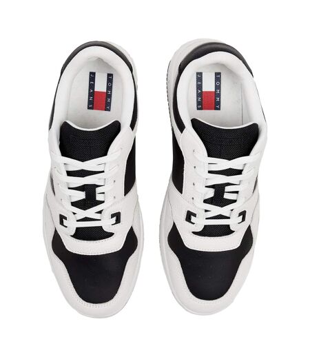 Mens Leather Basketball Cupsole Trainers White Black Tommy Jeans