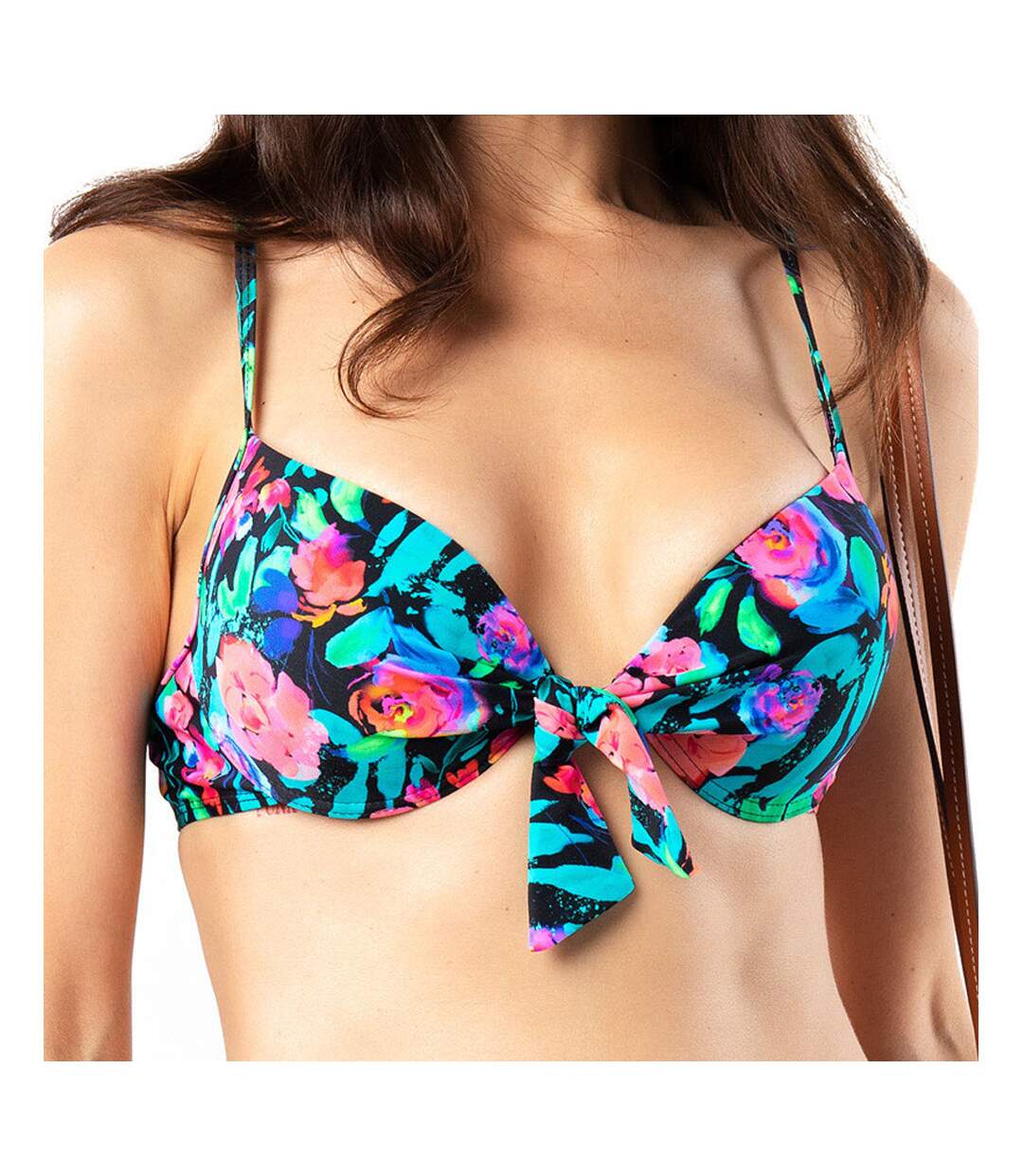 Haut de Bikini Imprimé à Fleurs Noir Femme Sun Project Push Up-1