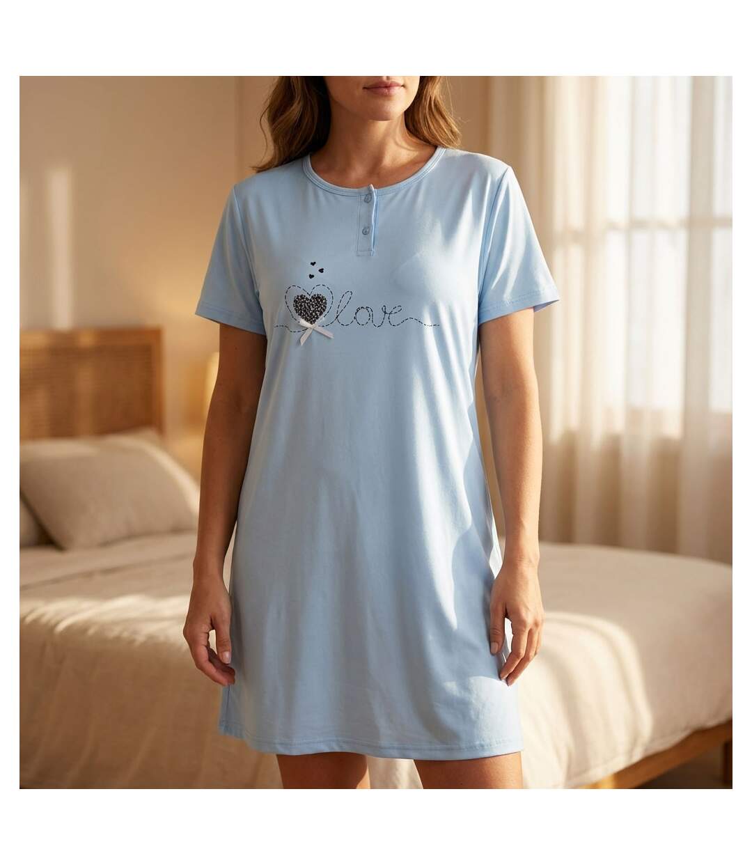 OZABI Chemise de Nuit Femme Microfibre Manches Courtes-1