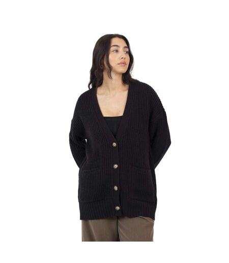 Womens/ladies Niamos Fishnet Button Through Cardigan Black Brave Soul