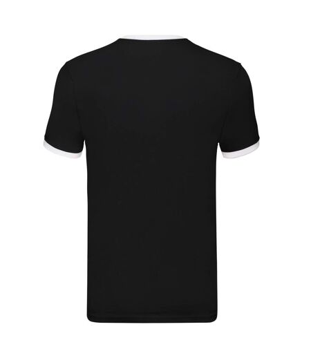 Mens Ringer Contrast T-shirt Black White Fruit Of The Loom