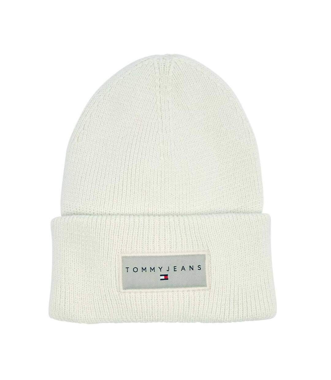 Bonnet beige blanc tommy hilfiger linear beanie-1