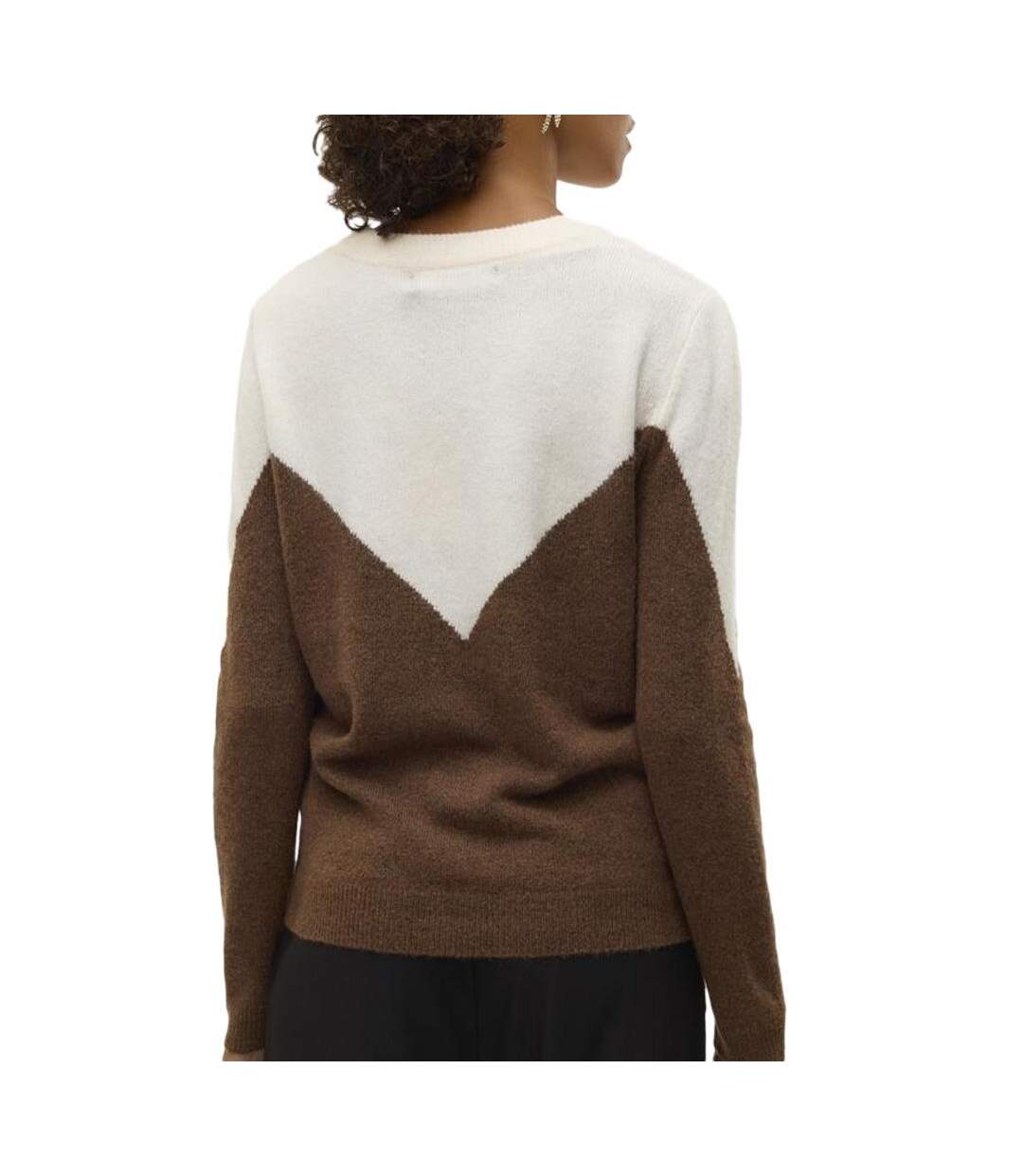 Pull marron/blanc femme vero moda plaza-2