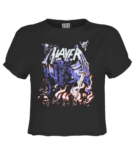 Womens/ladies Neon Art Mineral Slayer Crop Top Charcoal Amplified