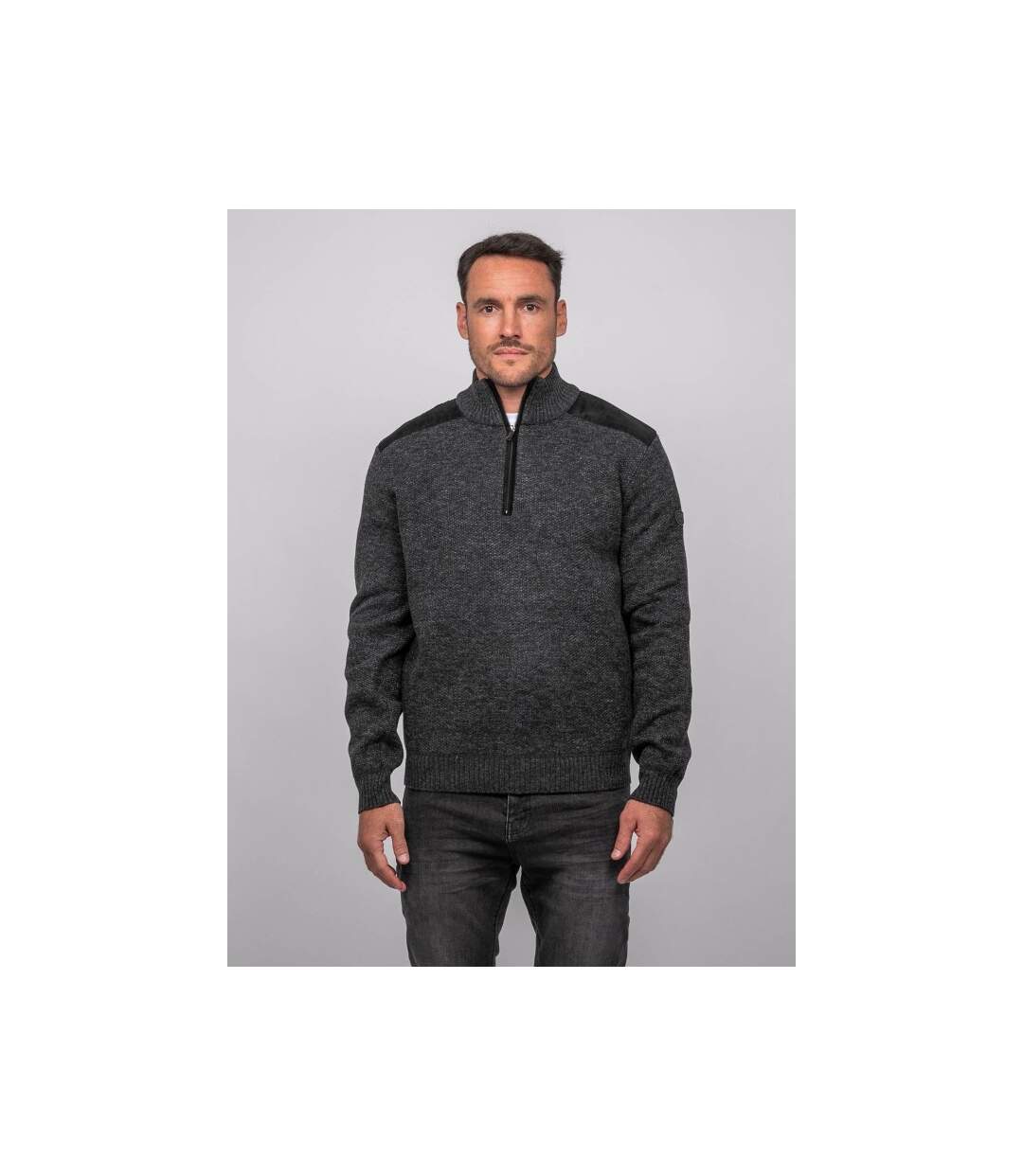 Pull camionneur zippé empiècements suédine LOTIRON-1