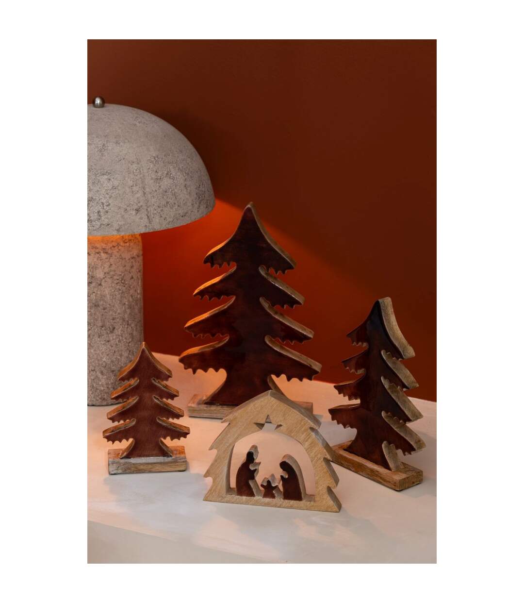 Sapin Déco en Bois Cosy 35cm Marron-3