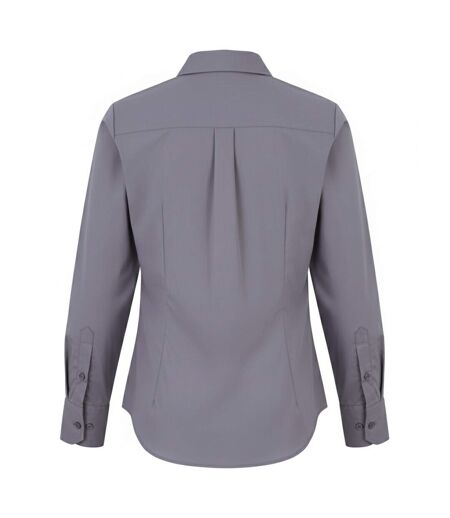 Womens/ladies Poplin Long-sleeved Blouse Steel Premier