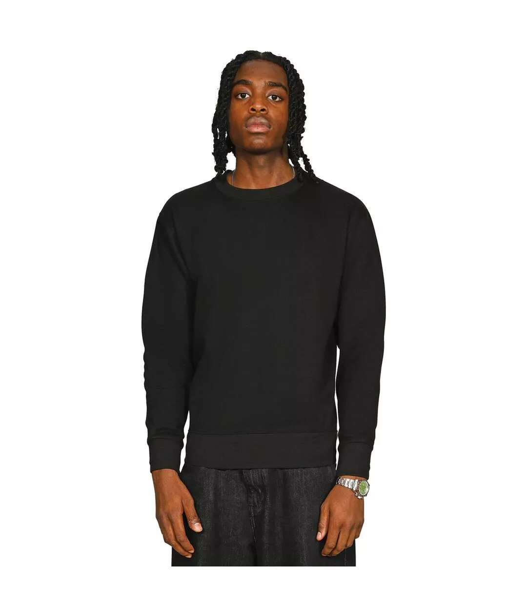 Mens Core Combed Cotton Regular Sweatshirt Black Casual Classics-1