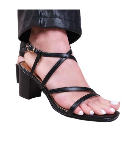 Womens/ladies sidra pu crossover strap extra wide medium block sandals black Where´s That From