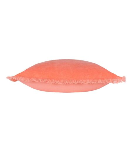Gracie fringed velvet cushion cover 45cm x 45cm coral Furn