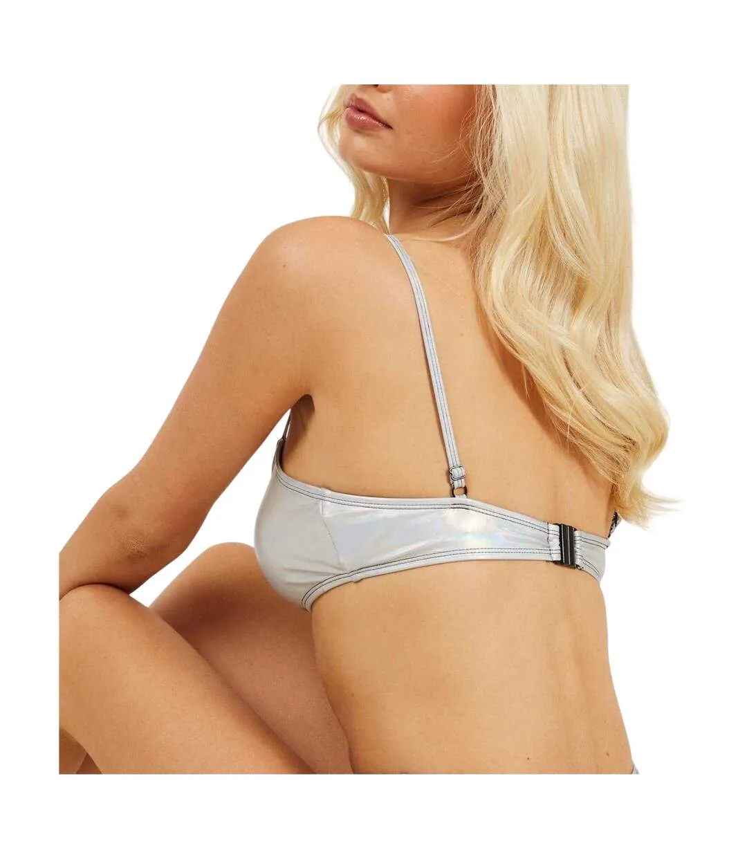 Womens/ladies Holographic Bikini Top Metallic Silver Brave Soul-3