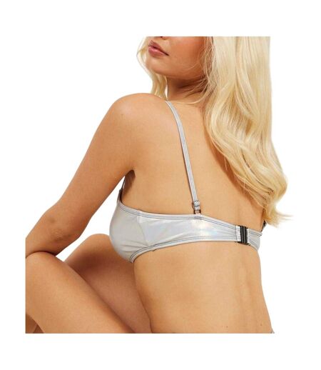 Womens/ladies Holographic Bikini Top Metallic Silver Brave Soul