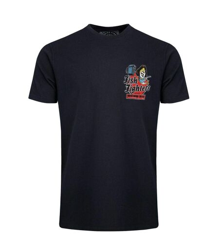 Mens fish fighters back print t-shirt navy Weird Fish