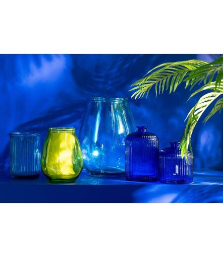 Vase Design en Verre Stripe 20cm Bleu