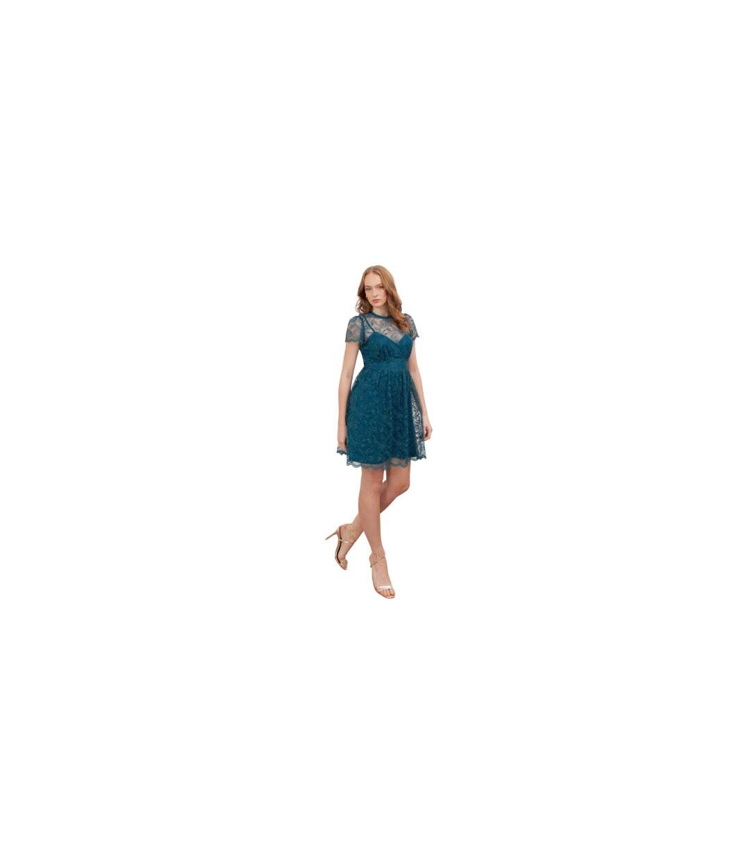 Robe Courte Motif/style Floral Femme Vert Sarcelle Lovedrobe-1