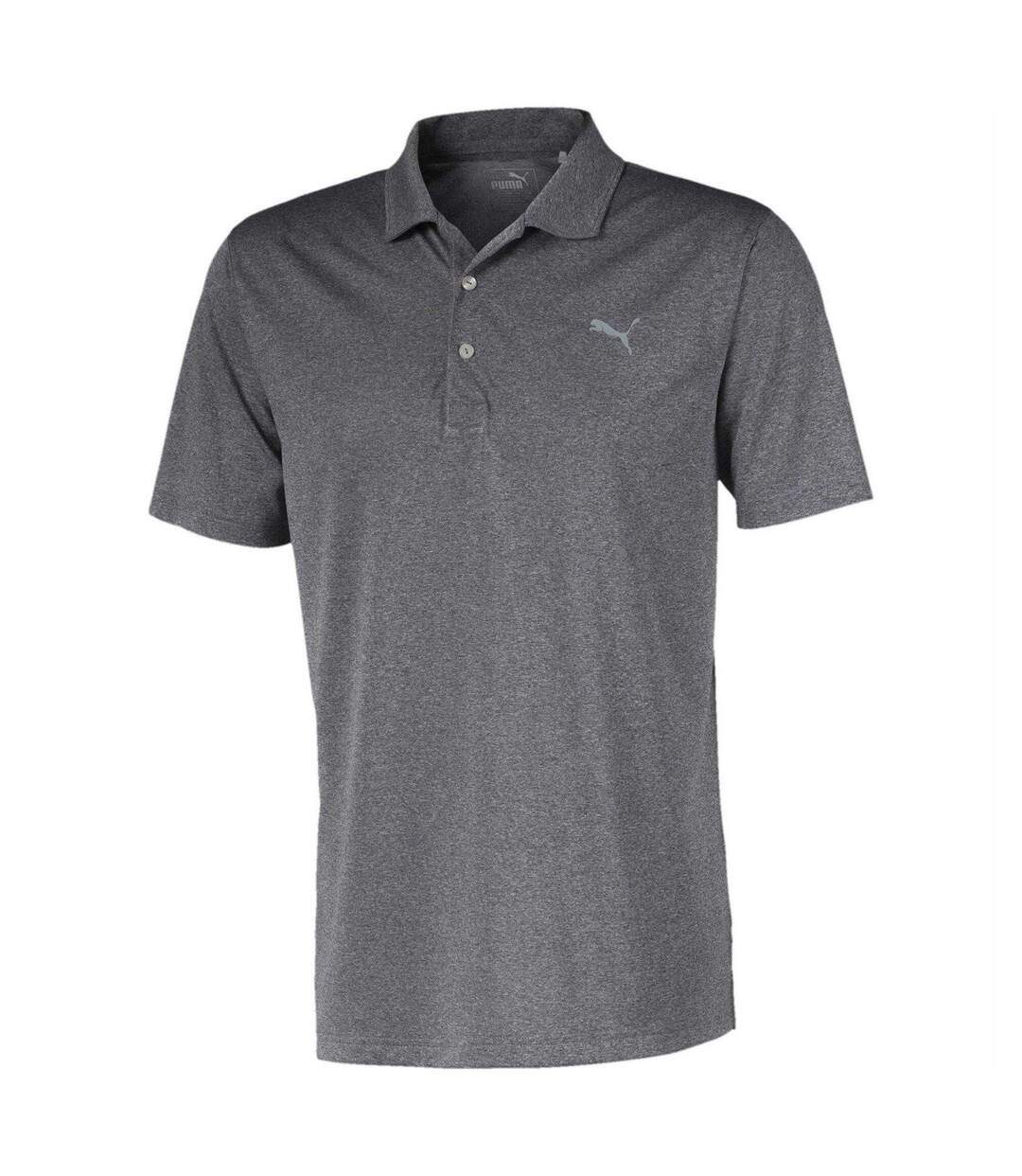 Mens Heathered Performance Polo Shirt Black Puma-1