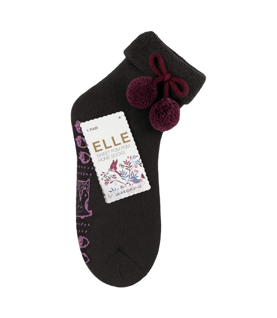 1 Pair Ladies Wool Mix Slipper Socks with Pom Pom - Warm Soft Cosy Comfort-2