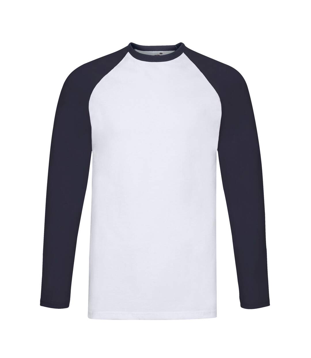 Mens Contrast Long-sleeved Baseball T-shirt White Deep Navy Fruit Of The Loom-1