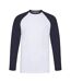 Mens Contrast Long-sleeved Baseball T-shirt White Deep Navy Fruit Of The Loom-1