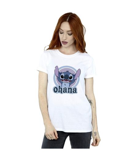 Disney Womens/Ladies Lilo And Stitch Ohana Circle Cotton Boyfriend T-Shirt (Blanc) - UTBI30268