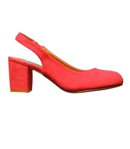 Womens/ladies edith suede sling back extra wide block heel shoes red Where´s That From