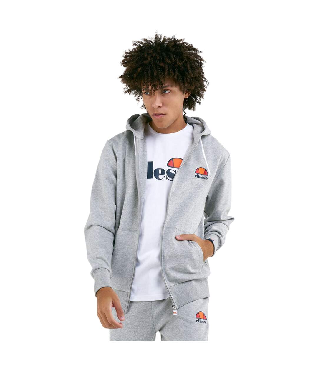 Sweat À Capuche Motif/style Uni Homme Gris Chiné Ellesse-4