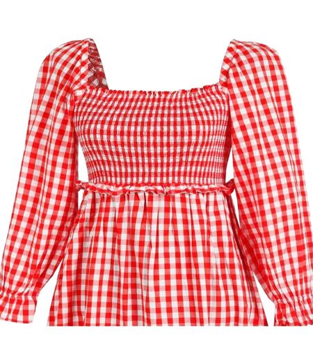 Robe Mi-longue Manches Longues Motif/style À Carreaux Femme Rouge Blanc Miso