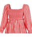 Robe Mi-longue Manches Longues Motif/style À Carreaux Femme Rouge Blanc Miso-3