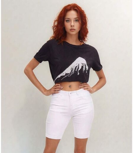 Bermuda Femme Chic en Toile - Coupe Droite - Blanc - Effet Push Up
