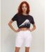 Bermuda Femme Chic en Toile - Coupe Droite - Blanc - Effet Push Up-4