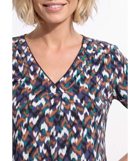 T-shirt ample col V manches 3/4 imprimé graphique