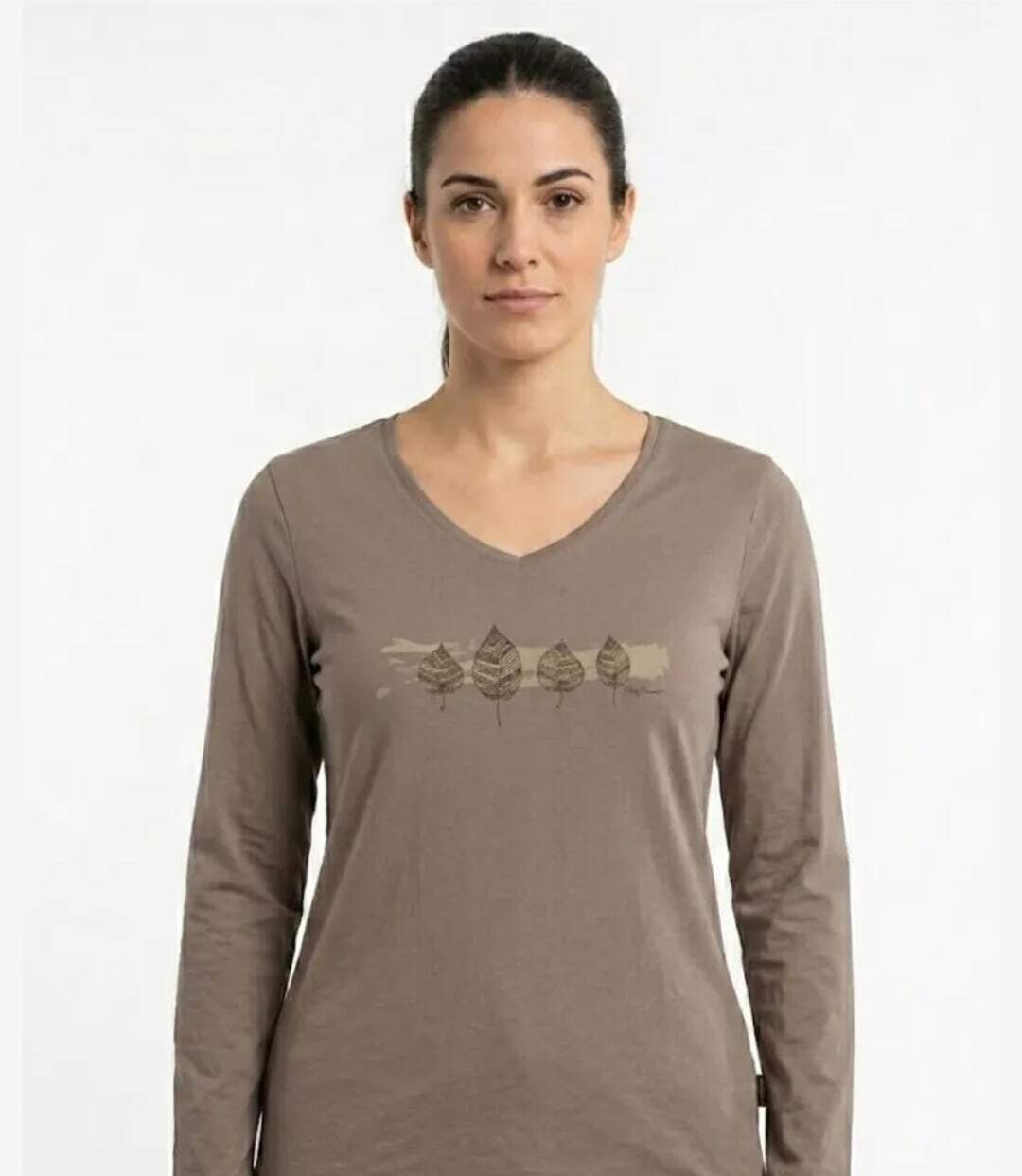 Mayflower NERVAL5GT : Tee-shirt femme grande taille beige à manches longues et col V-1