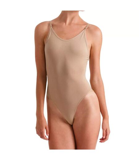 Womens/ladies dance seamless low back leotard 1 garment dark nude Silky