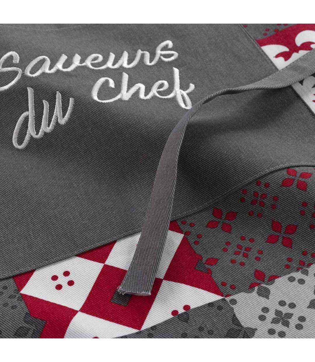 Tablier de Cuisine Credence 84cm Gris & Rouge-2