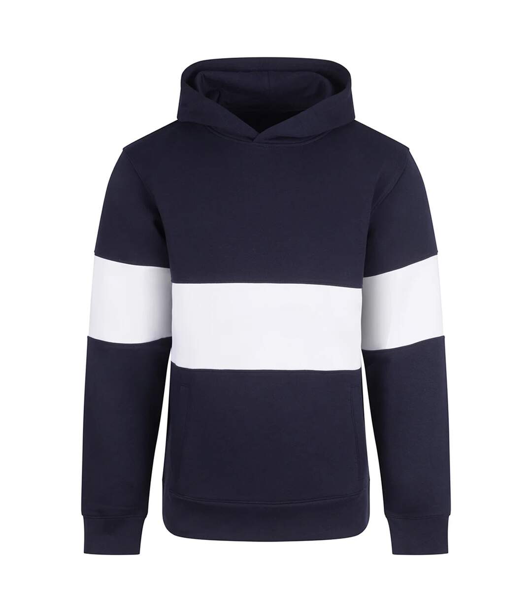 Unisex Adult Panelled Heavyweight Hoodie Navy White Front Row-1