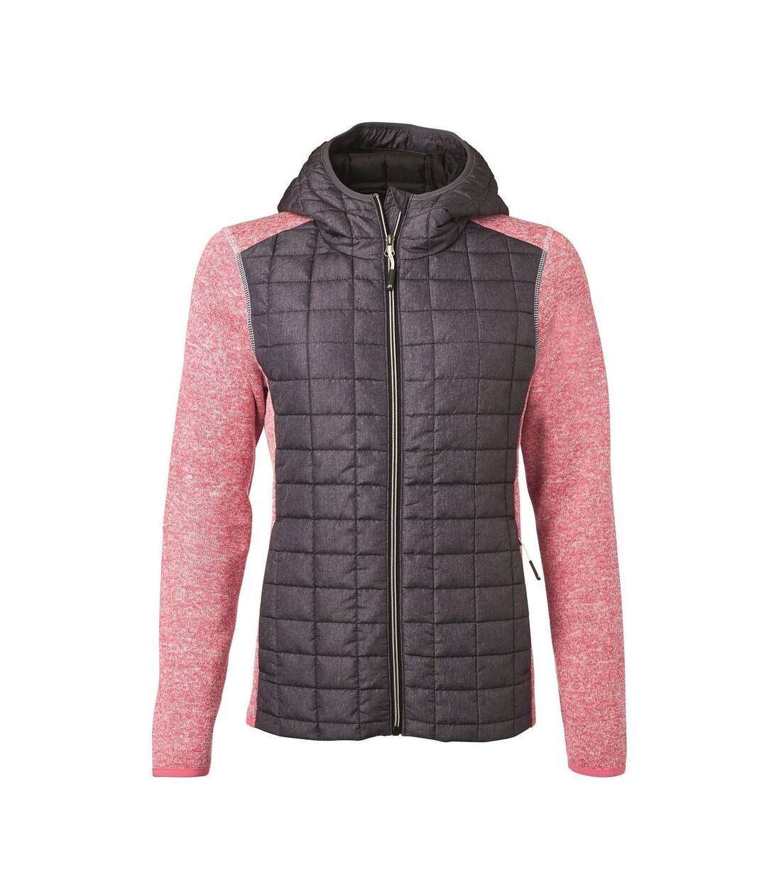 Veste tricot hybride matelassée - femme - JN771 - gris foncé et rose