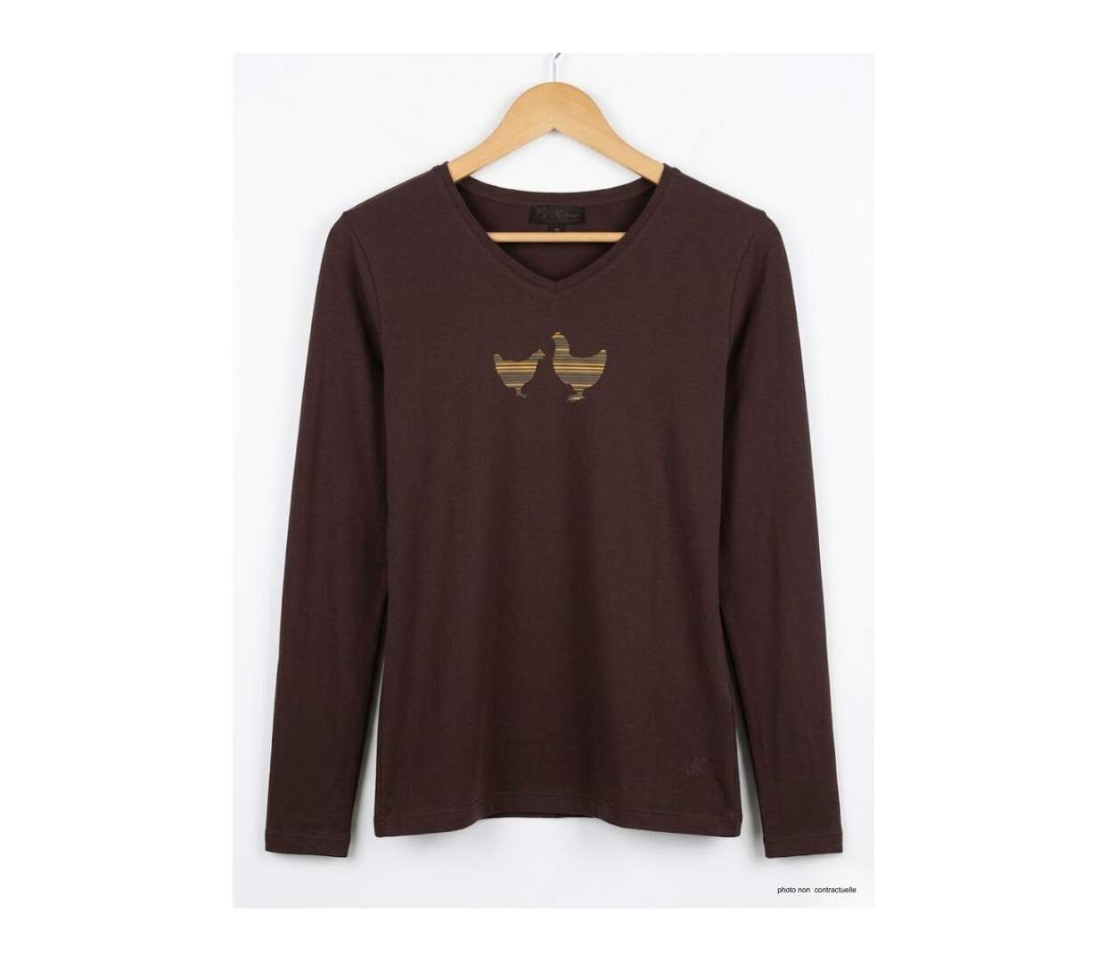 Tee-shirt MAYFLOWER NAPOLI4 chocolat à sérigraphie poule : confort naturel et style authentique-2