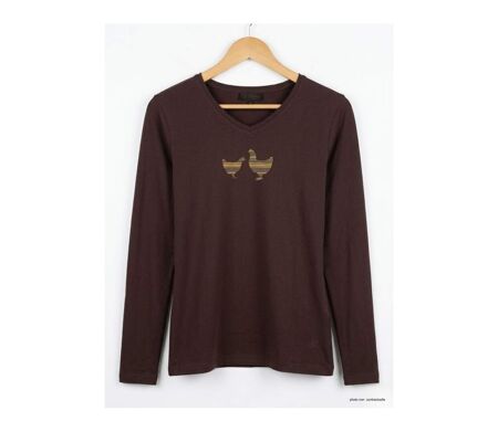 Tee-shirt MAYFLOWER NAPOLI4 chocolat à sérigraphie poule : confort naturel et style authentique