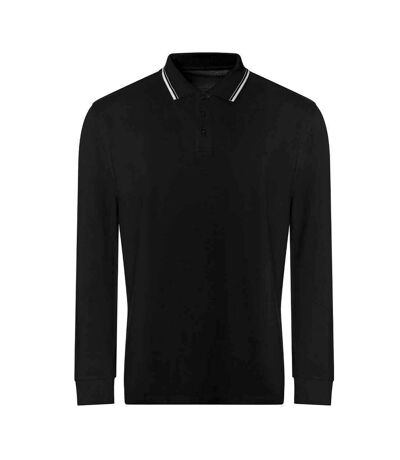 Awdis Mens Tipped Long-Sleeved Polo Shirt (Deep Black/White)