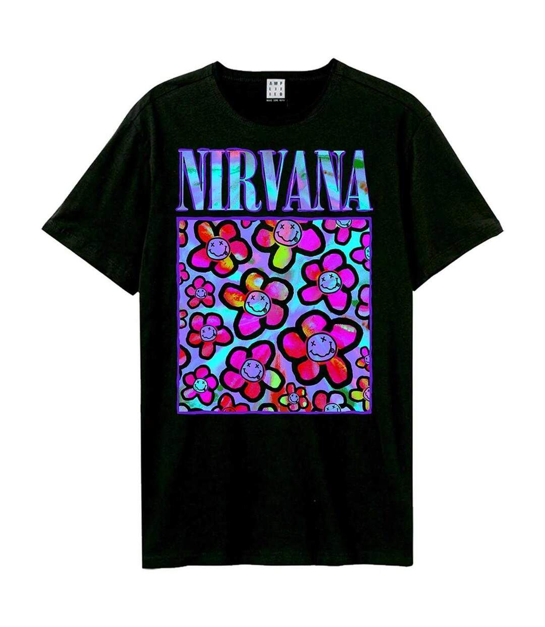 T-shirt Style Nirvana Neon Flowers Adulte Noir Amplified-1