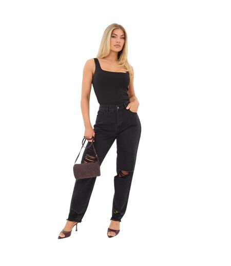 Womens/ladies Cotton Denim Mom Jeans Black I Saw It First