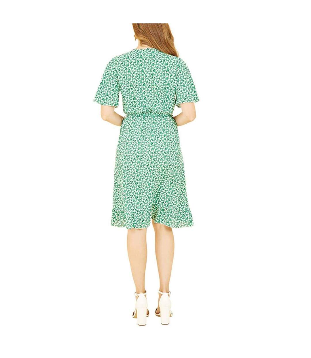 Robe Portefeuille Motif/style Petites Fleurs Femme Vert Mela London-3