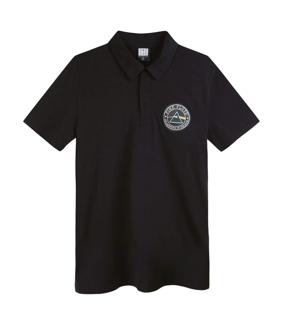 Mens Washed Slub Pink Floyd Polo Shirt Black Amplified-1