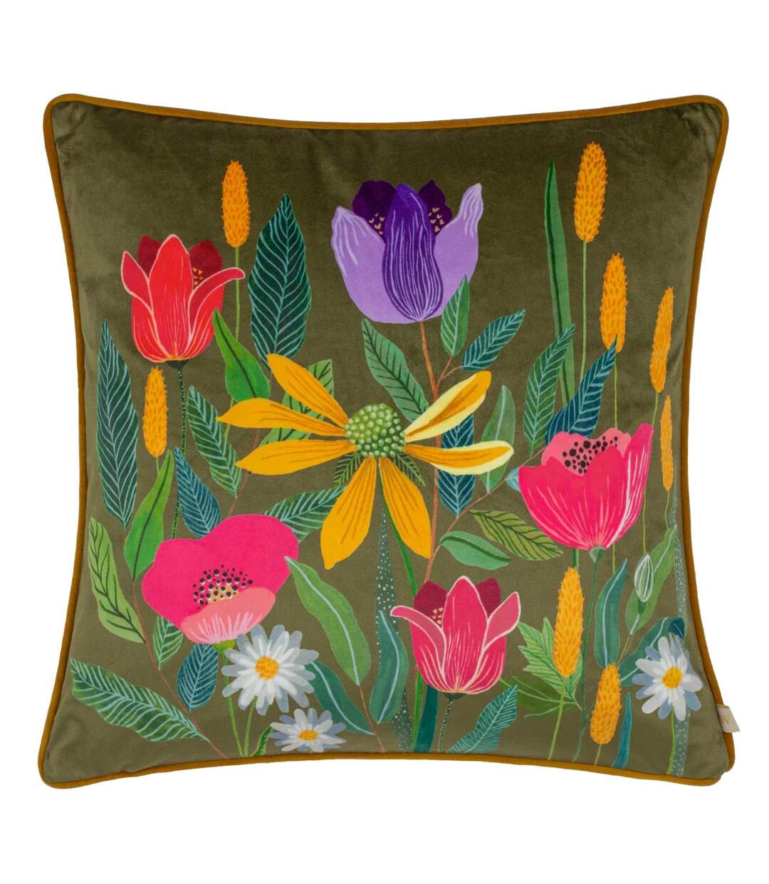 House of bloom celandine piped cushion cover 43cm x 43cm olive Wylder-1