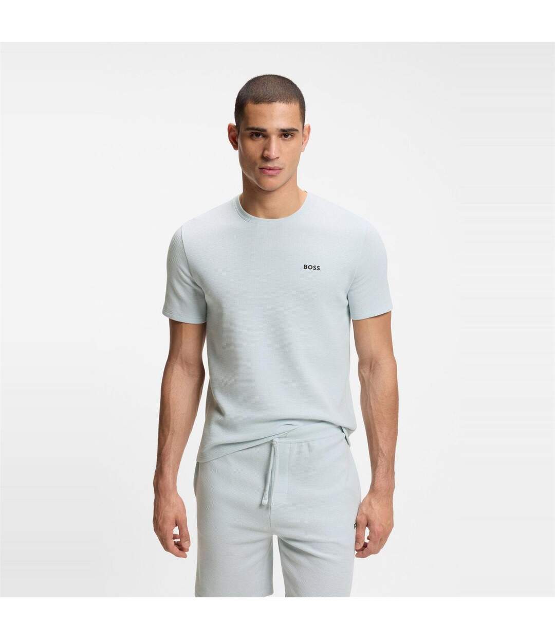 Mens Waffle Knit Structured Pyjama Top Open Blue Boss-2