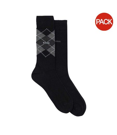 Lot De 2  Chaussettes Motif/style Losange Homme Noir Boss