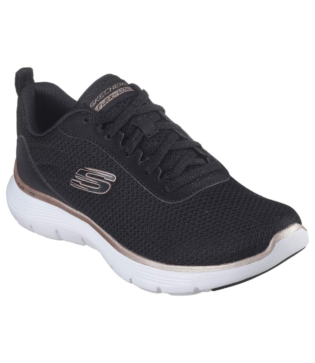 Womens/ladies flex appeal 5.0 uptake contrast trainers black/rose gold Skechers-1