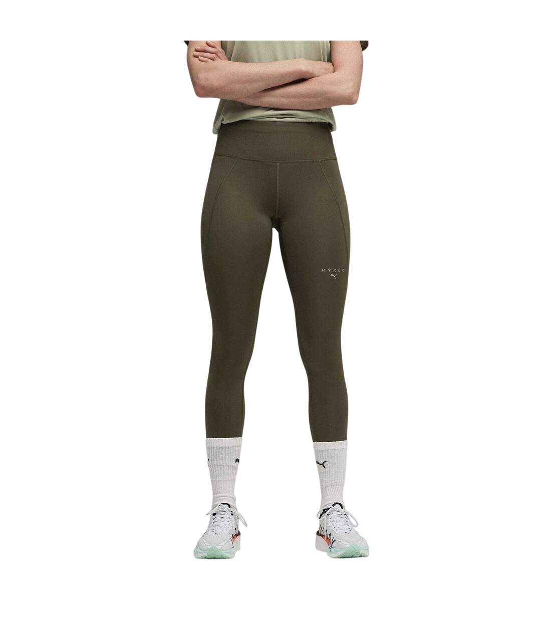 Womens/ladies Hyrox Performance Compression Tight Leggings Dark Olive Puma-3